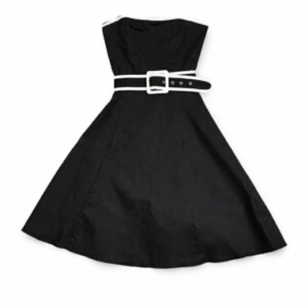 White House Black Market Black Strapless A-Line Dress with Belt - Picture 1 of 2